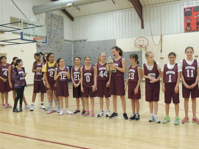 Emerson JV Girls Basketball Team with Trophy