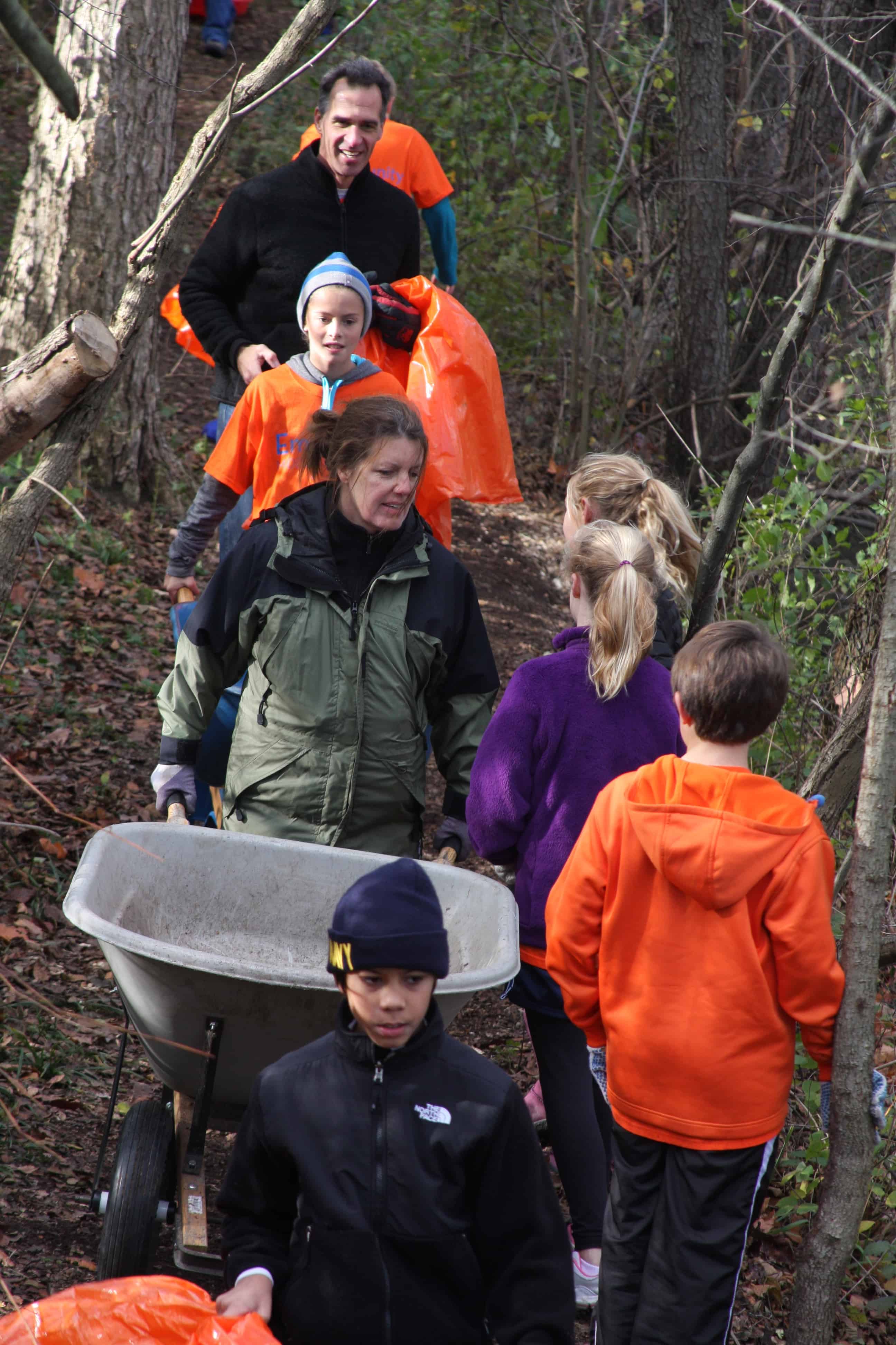 Transporting wood chips along trails